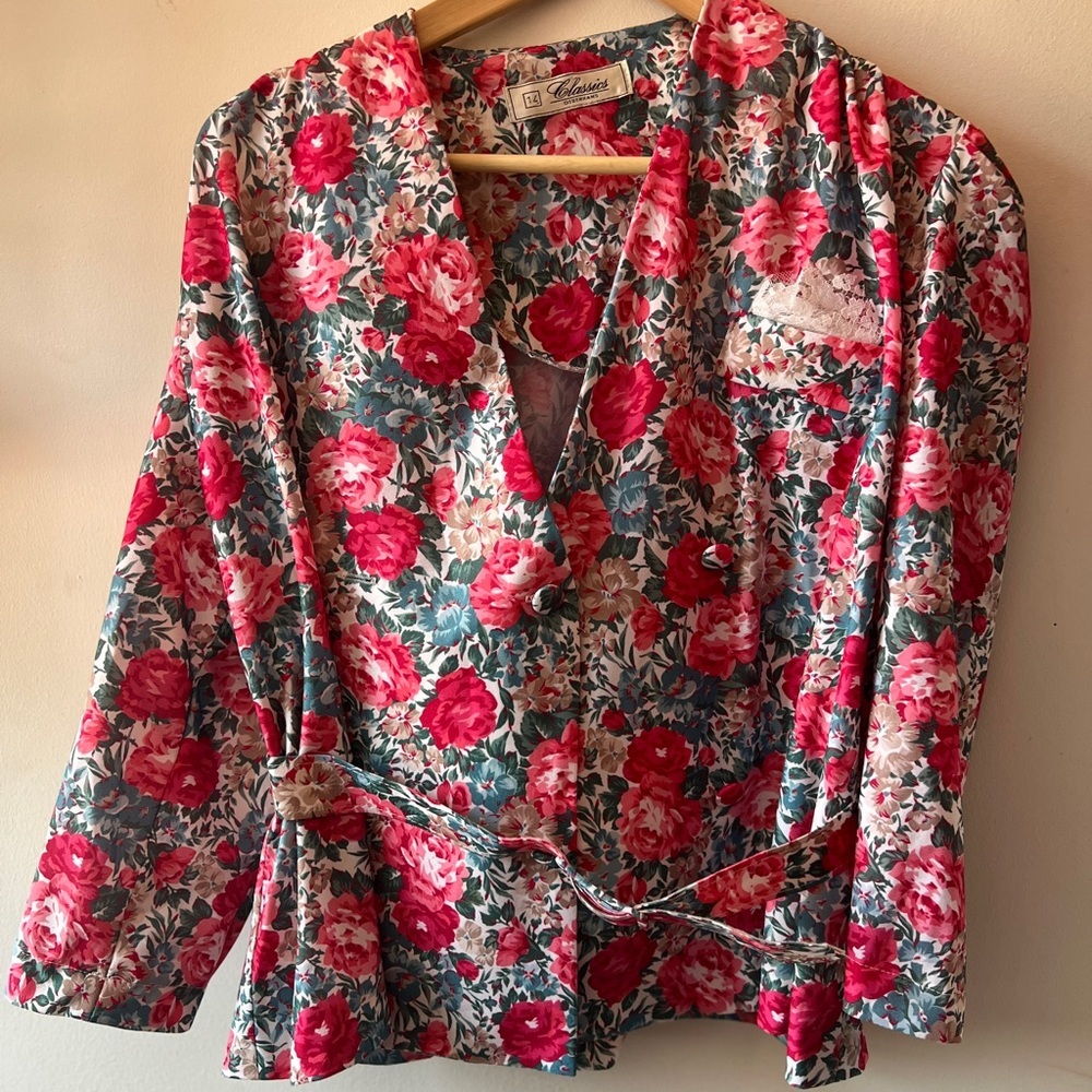 Vintage 1980’s Classics by Debenhams Floral Long Sleeve Belted Top/Blazer 14/M